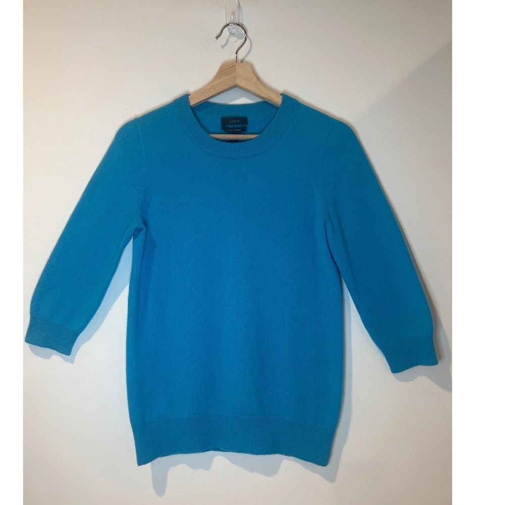 J.Crew Sweater Turquoise Blue Italian Cashmere 3/4 Sleeve Crewneck Pullover Sz S